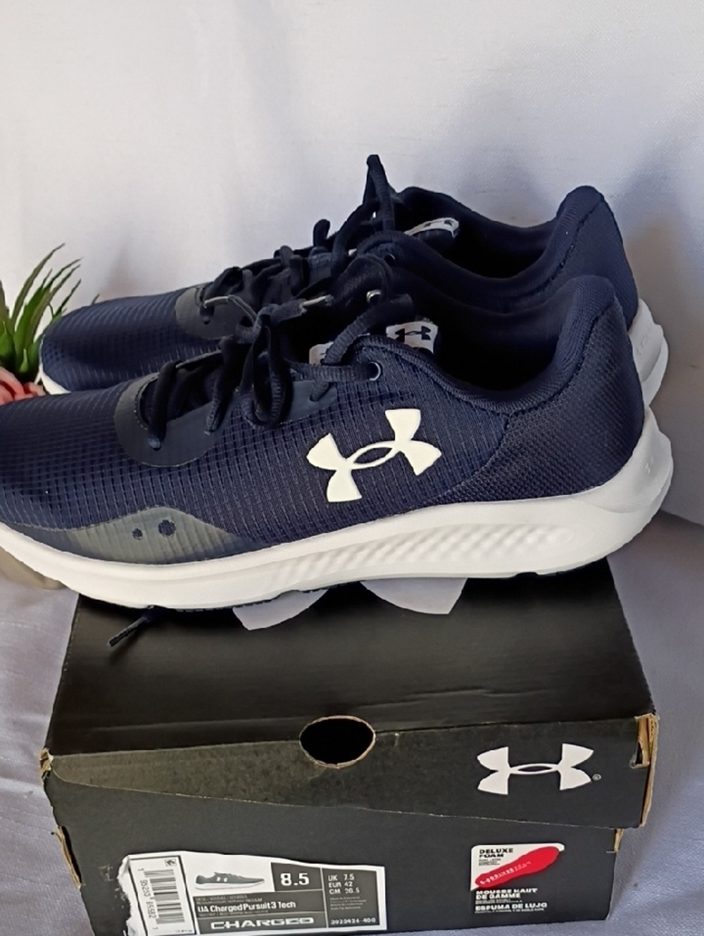 Under Armour Men's Charged Pursuit 3 Navy and White Athletic Sneakers Size 8.5 - Picture 8 of 8